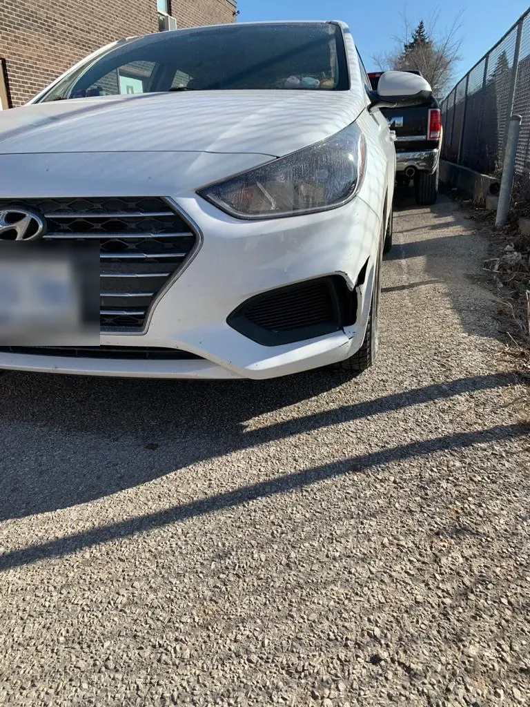Before: 2018 Hyundai Accent front bumper crack at Chipmaster Markham